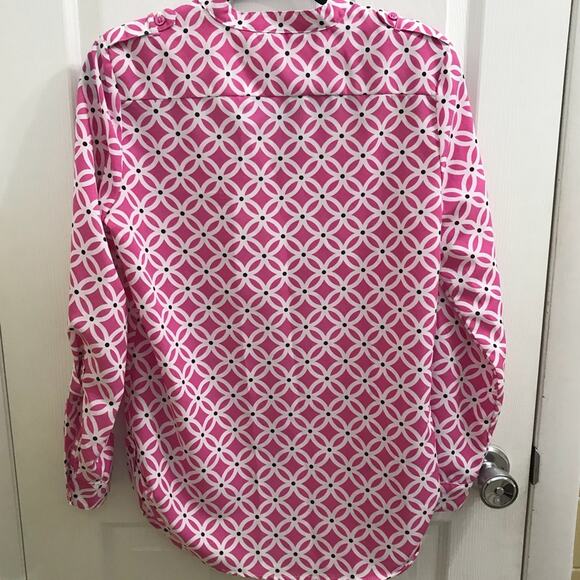 Coral Bay Hot Pink & White Mod Pattern Button Up Blouse Top Small Relaxed EUC - Picture 4 of 7